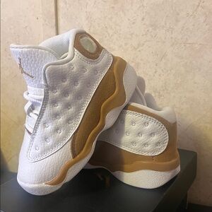 Retro Jordan 13 Sneakers in White and Brown